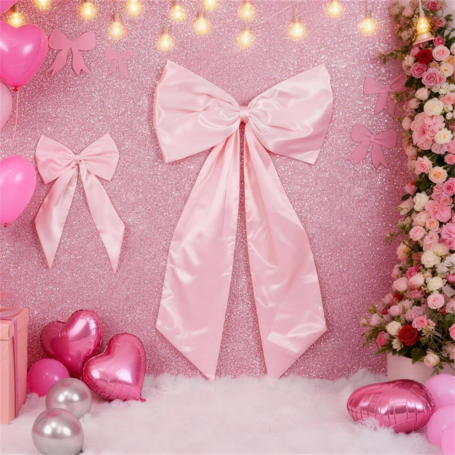 Alt view image 6 of 7 - Pink Bow Decor 2 Pack, Large Small Size Bow Wall Decor Coquette Pink Bow Backdrop For Girls Room, Two Size Bow Decorations For Birthday Bachelorette Bridal Shower Wedding Party
