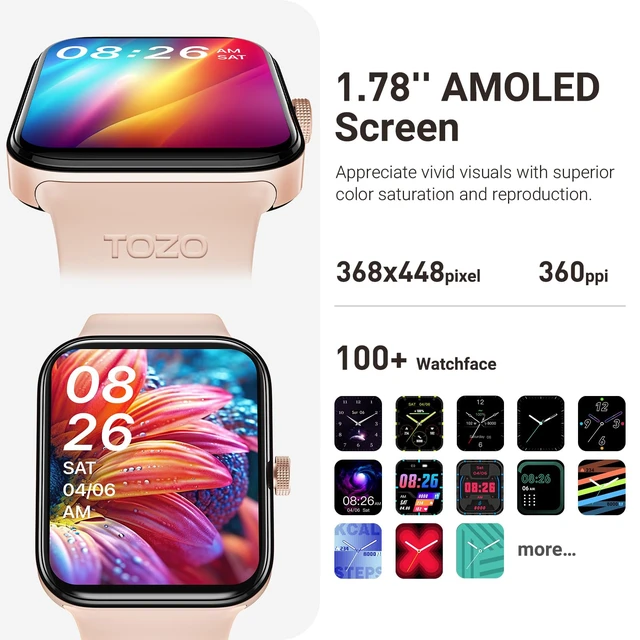 Alt view image 2 of 7 - AMOLED S4 Smart Watch 1.78" Ultra-Clear Screen for Men Women Bluetooth Call Answer Fitness Tracker, Sleep Monitor IP68 Waterproof for iOS 11.0+ Android 9.0+ Rose Gold