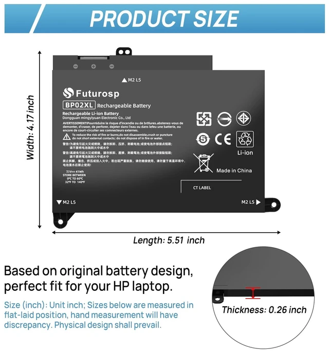 Alt view image 2 of 6 - BP02XL 849909-850 Laptop Battery Replacement for HP Pavilion 15T-AU100 15T-AU000 15-AU123CL 15-AU063CL 15-AU063NR 15-AU062NR 15-AU018WM 15-AU010WM 15-AU057CL 15-AU030WM 15-AW002LA 15-AW053NR