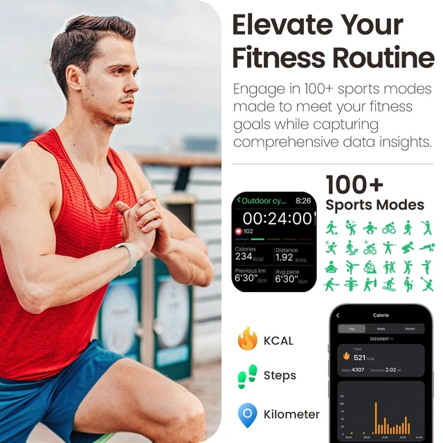 Alt view image 4 of 7 - AMOLED S4 Smart Watch 1.78" Ultra-Clear Screen for Men Women Bluetooth Call Answer Fitness Tracker, Sleep Monitor IP68 Waterproof for iOS 11.0+ Android 9.0+ Gold