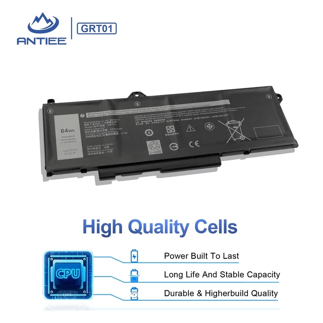 Alt view image 4 of 7 - GRT01 64Wh Laptop Battery for Dell Latitude 5421 5431 5521 5531 Precision 3470 3561 3571 3581 3591 Mobile Workstation Alienware M17 R5 AMD Gaming Battery 0P3TJ 0R05P0 05RGW 15.2V 4-Cell
