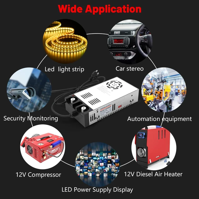 Alt view image 6 of 6 - 110V AC to 12V DC Converter Power Supply 12V DC Switch Transformer for LED Strip, LCD Monitor, CCTV, Radio,Car Stereo and Diesel Heater 50A 600W