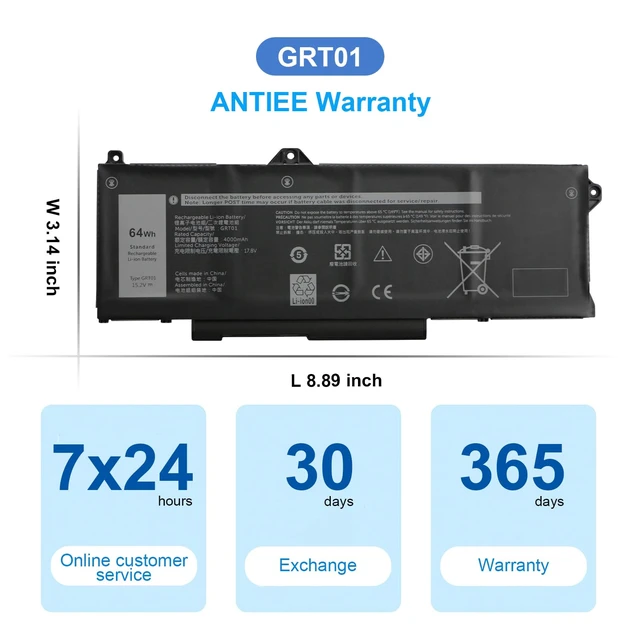 Alt view image 7 of 7 - GRT01 64Wh Laptop Battery for Dell Latitude 5421 5431 5521 5531 Precision 3470 3561 3571 3581 3591 Mobile Workstation Alienware M17 R5 AMD Gaming Battery 0P3TJ 0R05P0 05RGW 15.2V 4-Cell