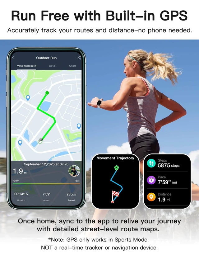 Alt view image 2 of 7 - Smart Watch for Men Women with GPS Built-in Answer/Make Call Cream 1.95" HD, for iPhone/Android Phones, Fitness Tracker Heart Rate/Sleep Monitor, Step/Calories Counter 100+ Sport, Waterproof
