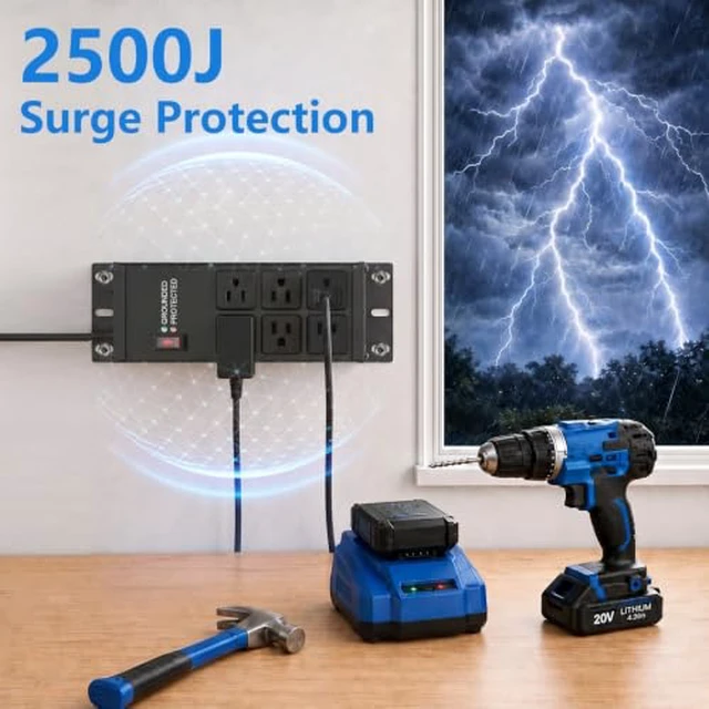 Alt view image 2 of 7 - Heavy Duty Surge Protector Power Strip Black, 6 Outlets, 6FT (Pack of 2)
