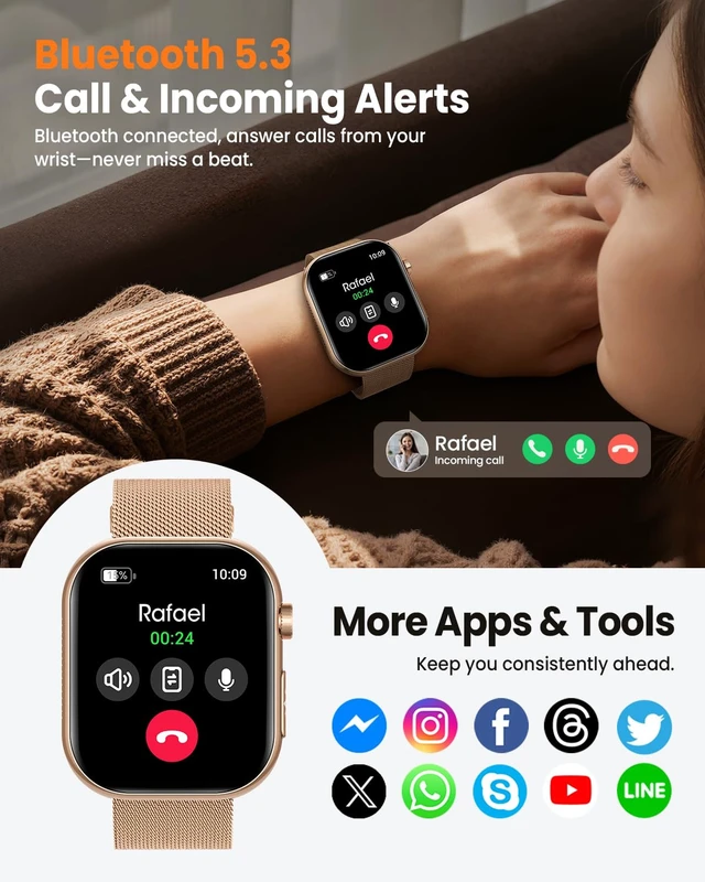 Alt view image 7 of 7 - Smart Watches for Men Women, Answer&Make Call, 24/7 Health Monitoring Watch 1.97" Fitness Tracking Smartwatches, Sleep Monitor, 140+ Sports Modes, IP68 Waterproof, Android/iPhone, Gold