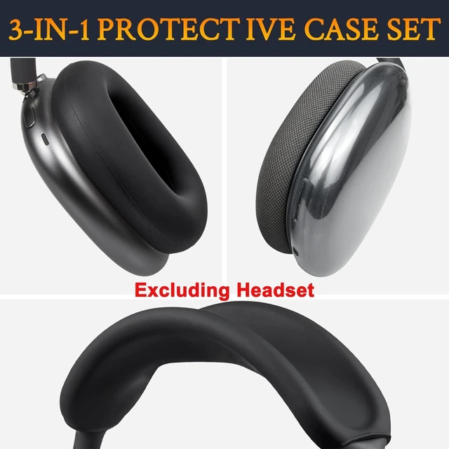Alt view image 7 of 7 - Case Cover Kit for (AirPods Max 2/1) - Black Sweat Proof Kit (Headband Cover + TPU Case Protector + Silicone Ear Covers) for Gym Exercise, Easy to Clean