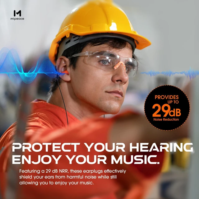 Alt view image 3 of 7 - Wired Work Headphones, 3.5mm Earplug Headphones for Ear Protection Looks Like Safety Earplugs, 29dB Noise Reduction, Reinforced 3.5mm Cable for Mowing, Construction & Industrial Work