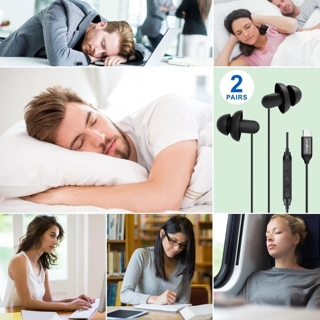 Alt view image 7 of 7 - 2 Pairs Sleep Earphones, Type C Headphones with Microphone-Silicone Noise Reduction Earbuds Sleep Buds for Sleeping, Snoring, Relaxation