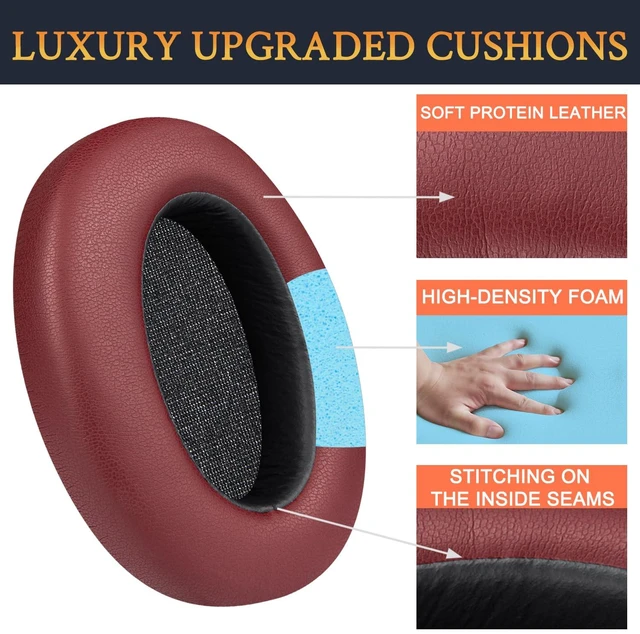 Alt view image 3 of 3 - Earpads Cushions Replacement for Sony WH-XB910N Extra Bass Headphones, Ear Pads with Soft Protein Leather, Noise Isolation Foam - Burgundy