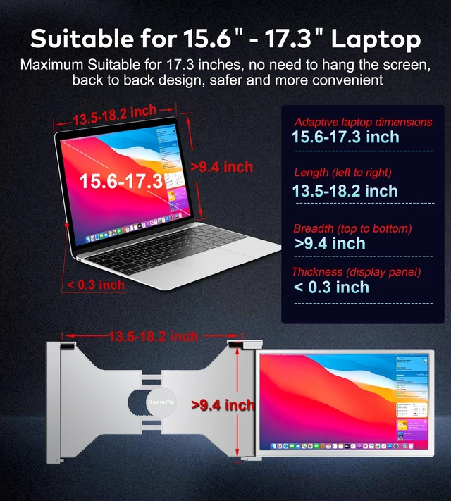 Alt view image 3 of 7 - Laptop Screen Extender, 15.6" FHD 1080P IPS Portable Monitor for Laptop, Dual Monitor Extender for 13"-17.3" Laptops, Compatible with MacOS, Windows
