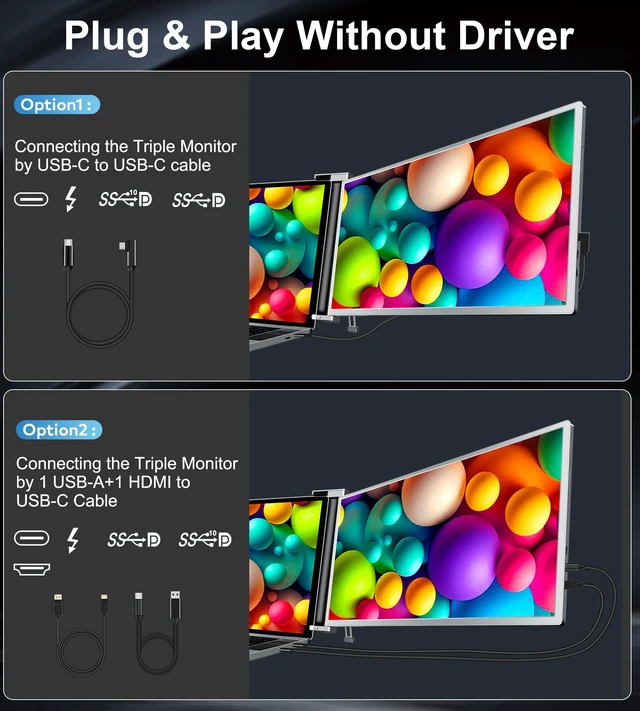 Alt view image 4 of 7 - Laptop Screen Extender, 15.6" FHD 1080P IPS Portable Monitor for Laptop, Dual Monitor Extender for 13"-17.3" Laptops, Compatible with MacOS, Windows