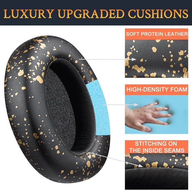 Alt view image 3 of 3 - Earpads Cushions Replacement for Sony WH-XB910N Extra Bass Headphones, Ear Pads with Soft Protein Leather, Noise Isolation Foam - Black Gold