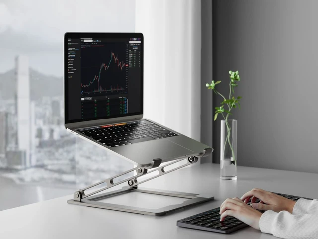 Alt view image 2 of 7 - Laptop Stand for Desk - Adjustable Laptop Holder, Portable Laptop Riser with Multi-Angle Height Adjustable Computer Stand for MacBook Air/Pro and More Notebooks 10-17.3" - Grey