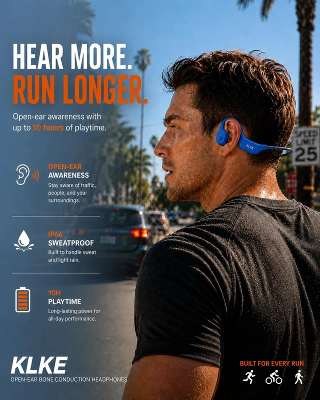Alt view image 2 of 7 - Bone Conduction Headphones for Running with mic and Rear Safety Light Dual Sound Modes, Adjustable Fit, 10H Playtime, USB-C Charging, Clear Calls, Lightweight Comfort for Gym, Cycling and Hiking