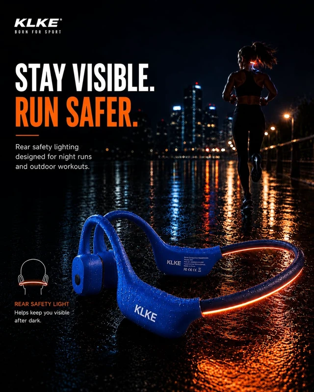 Alt view image 3 of 7 - Bone Conduction Headphones for Running with mic and Rear Safety Light Dual Sound Modes, Adjustable Fit, 10H Playtime, USB-C Charging, Clear Calls, Lightweight Comfort for Gym, Cycling and Hiking