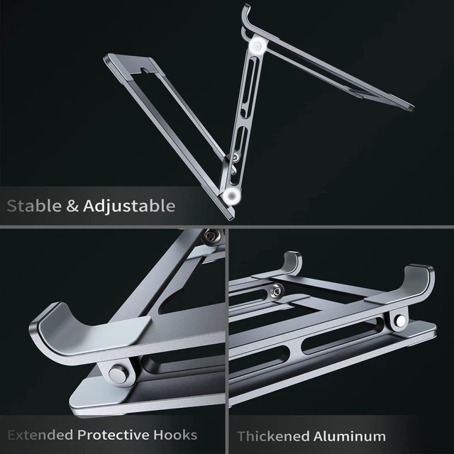 Alt view image 5 of 7 - Laptop Stand for Desk - Adjustable Laptop Holder, Portable Laptop Riser with Multi-Angle Height Adjustable Computer Stand for MacBook Air/Pro and More Notebooks 10-17.3" - Grey