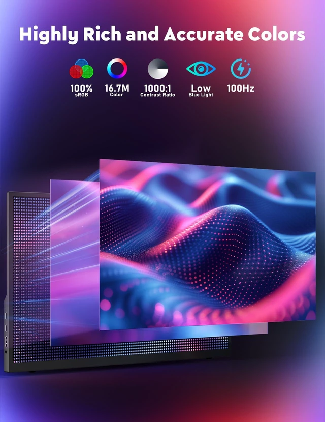 Alt view image 2 of 7 - Portable Screen, 18.5" 1080P 100Hz Extended Monitor, 1000:1 100% sRGB USB-C HDMI Portable Display for Laptop HDR Travel Screen with Speakers & Smart for PC PS5/4 Xbox Switch