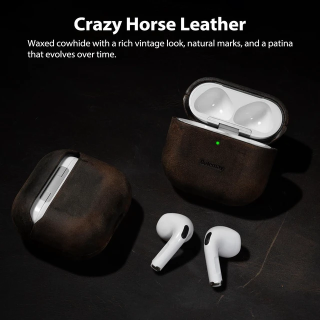 Alt view image 2 of 7 - Crazy Horse Leather Case for AirPods 5 (2026) / AirPods 4 (2024) Warm Touch, Naturally Grippy, Full-Grain Waxed Pull-Up Leather, Unique Patina, Precise Fit, A Pleasure to Hold, Rustic Brown
