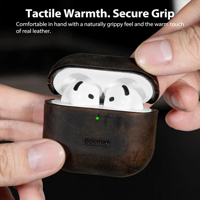 Alt view image 4 of 7 - Crazy Horse Leather Case for AirPods 5 (2026) / AirPods 4 (2024) Warm Touch, Naturally Grippy, Full-Grain Waxed Pull-Up Leather, Unique Patina, Precise Fit, A Pleasure to Hold, Rustic Brown