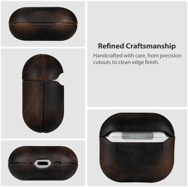 Alt view image 6 of 7 - Crazy Horse Leather Case for AirPods 5 (2026) / AirPods 4 (2024) Warm Touch, Naturally Grippy, Full-Grain Waxed Pull-Up Leather, Unique Patina, Precise Fit, A Pleasure to Hold, Rustic Brown