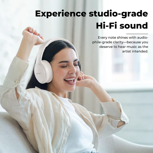 Alt view image 2 of 7 - Headphones Wireless Over Ear, 70 Hours Playtime Bluetooth Headphones Built-in Microphone, Foldable Lightweight Headset with Bluetooth 5.4, HiFi Stereo Sound for PC Cellphone Travel Office (Off-white)