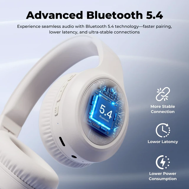Alt view image 6 of 7 - Headphones Wireless Over Ear, 70 Hours Playtime Bluetooth Headphones Built-in Microphone, Foldable Lightweight Headset with Bluetooth 5.4, HiFi Stereo Sound for PC Cellphone Travel Office (Off-white)