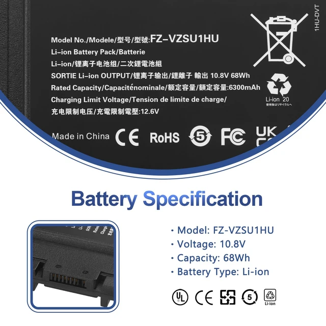 Alt view image 2 of 7 - FZ-VZSU1HU FZ-55 Laptop Battery Replacement Pack for PANASONIC TOUGHBOOK 55 Mk1 Higher Capacity 10.8V 68Wh 6-Cell (Not Suitable for CF-54)