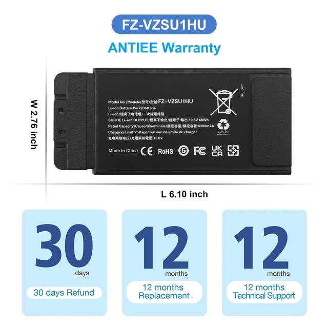 Alt view image 7 of 7 - FZ-VZSU1HU FZ-55 Laptop Battery Replacement Pack for PANASONIC TOUGHBOOK 55 Mk1 Higher Capacity 10.8V 68Wh 6-Cell (Not Suitable for CF-54)