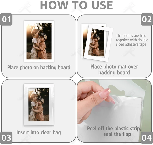 Alt view image 4 of 7 - 50 Pack White 5x7 Picture Mat for 4x6 Photo+Backers+Bags Acid-FreePre-Cut Mat 3.5x5.5 Opening White Core Bevel Cut For Photo Art Poster or Print Display Mats Mattes