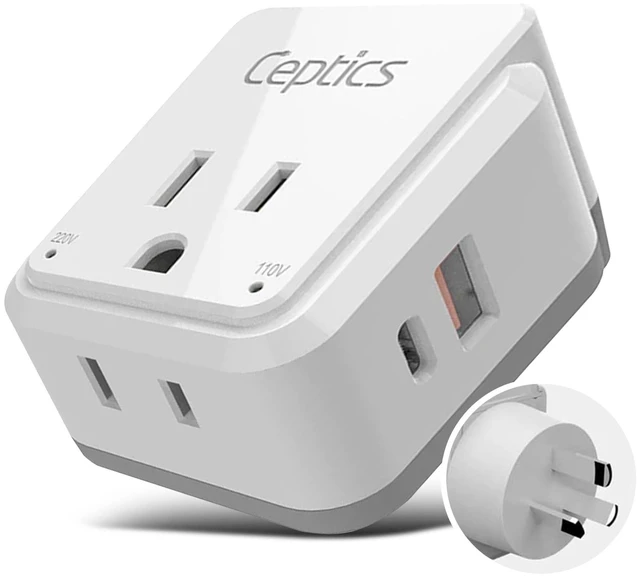 Main image of Australian Travel Adapter Set, 20W PD & QC, Type I-3.1A - 4 in 1-2 USA Inputs, 1 USB Port, 1 USB-C Port - Australian New Zealand Fiji Argentina, Compact - Adapter Australia-Compatible Plug