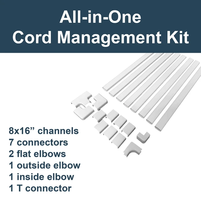 Alt view image 2 of 7 - Legrand Cordmate II 128 Inch 20 Piece Cord Cover Kit White Cord Hider, On Wall, Self Adhesive, Hide up to 3 Cords, Cut to Size, Customizable, Cable Concealer, Sustainable Packaging