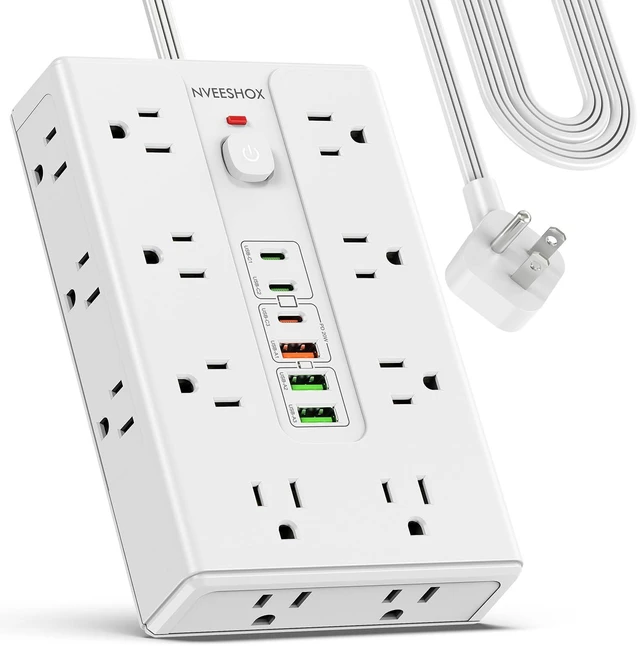 Main image of Surge Protector Power Strip 6.5 FT Cord with 16 AC Outlets 6 USB-C Ports Extension Cord with Multiple Outlets, Desktop Charging Station, Flat Plug Outlet Extender for Home Office Dorm