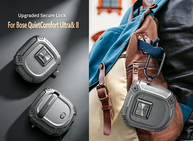 Alt view image 4 of 7 - for New Bose QuietComfort Ultra Earbuds (2nd Gen 2025)/Ultra 2023/II 2022 Case Cover with Lock Clip&Cleaner kit, Rugged Shockproof Protective Bose QC Ultra 2 Hard Skin with Carabiner - Grey
