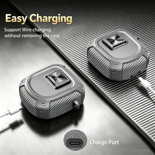 Alt view image 6 of 7 - for New Bose QuietComfort Ultra Earbuds (2nd Gen 2025)/Ultra 2023/II 2022 Case Cover with Lock Clip&Cleaner kit, Rugged Shockproof Protective Bose QC Ultra 2 Hard Skin with Carabiner - Grey