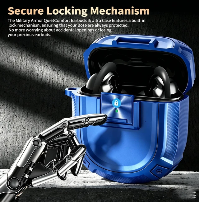 Alt view image 2 of 7 - for New Bose QuietComfort Ultra Earbuds (2nd Gen 2025)/Ultra 2023/II 2022 Case Cover with Lock Clip&Cleaner kit, Rugged Shockproof Protective Bose QC Ultra 2 Hard Skin with Carabiner - Blue