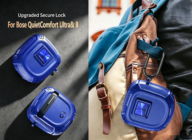 Alt view image 6 of 7 - for New Bose QuietComfort Ultra Earbuds (2nd Gen 2025)/Ultra 2023/II 2022 Case Cover with Lock Clip&Cleaner kit, Rugged Shockproof Protective Bose QC Ultra 2 Hard Skin with Carabiner - Blue