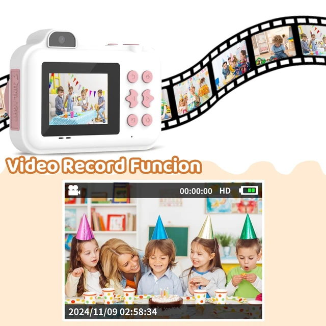 Alt view image 5 of 7 - Instant Print Camera for Kids Ages 4-12, Birthday Gift for Girl boy Instantly print photos, record 1080P videos, take selfies, and create with 5 paper rolls, stickers, pens, and a 32GB card