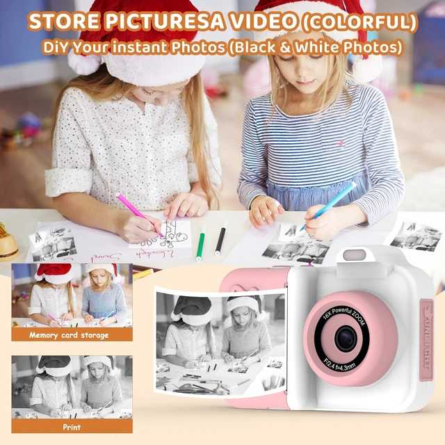 Alt view image 6 of 7 - Instant Print Camera for Kids Ages 4-12, Birthday Gift for Girl boy Instantly print photos, record 1080P videos, take selfies, and create with 5 paper rolls, stickers, pens, and a 32GB card
