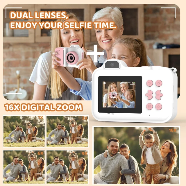 Alt view image 4 of 7 - Instant Print Camera for Kids Ages 4-12, Birthday Gift for Girl boy Instantly print photos, record 1080P videos, take selfies, and create with 5 paper rolls, stickers, pens, and a 32GB card