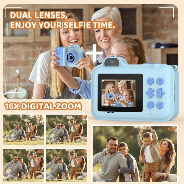 Alt view image 4 of 7 - Instant Print Camera for Kids Ages 4-12, Birthday Gift for Girl boy 1080P dual-lens camera with instant prints, 32GB card, 5 paper rolls, stickers, games and MP3 player for creative play