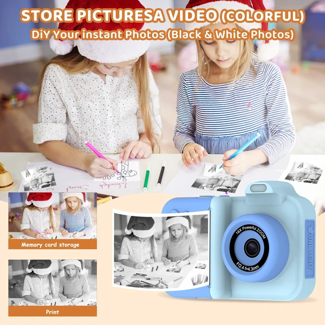 Alt view image 6 of 7 - Instant Print Camera for Kids Ages 4-12, Birthday Gift for Girl boy 1080P dual-lens camera with instant prints, 32GB card, 5 paper rolls, stickers, games and MP3 player for creative play