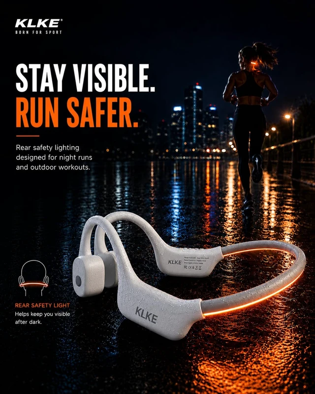 Alt view image 3 of 6 - Bone Conduction Headphones for Running with mic and Rear Safety Light Dual Sound Modes, Adjustable Fit, 10H Playtime, USB-C Charging, Clear Calls, Lightweight Comfort for Gym, Cycling and Hiking