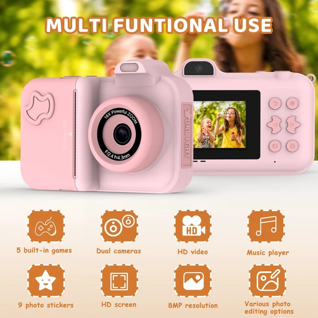 Alt view image 3 of 7 - Instant Print Camera for Kids Ages 4-12, Birthday Gift for Girl boy Instantly print photos, record 1080P videos, take selfies, and create with 5 paper rolls, stickers, pens, and a 32GB card