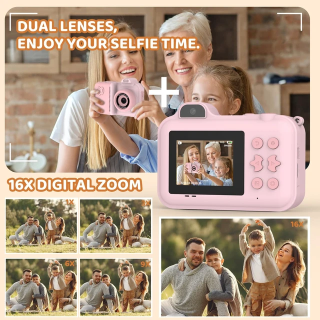Alt view image 4 of 7 - Instant Print Camera for Kids Ages 4-12, Birthday Gift for Girl boy Instantly print photos, record 1080P videos, take selfies, and create with 5 paper rolls, stickers, pens, and a 32GB card