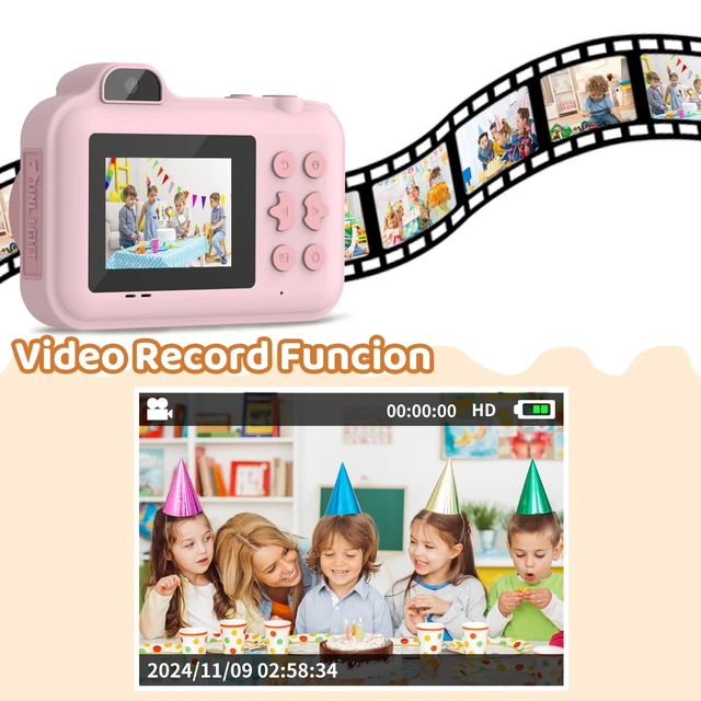 Alt view image 5 of 7 - Instant Print Camera for Kids Ages 4-12, Birthday Gift for Girl boy Instantly print photos, record 1080P videos, take selfies, and create with 5 paper rolls, stickers, pens, and a 32GB card