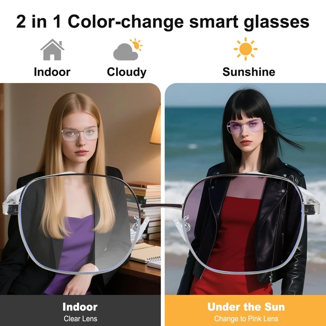 Alt view image 4 of 7 - Bluetooth Smart Glasses, Real-Time Translation 169 Languages Photochromic Lenses, Open-Ear Audio, Hands-Free Calls Music, Touch Control, Voice Assistant, Lightweight Women Travel Work