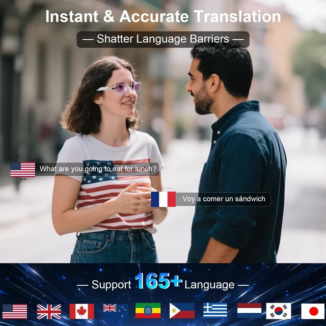 Alt view image 3 of 7 - Bluetooth Smart Glasses, Real-Time Translation 169 Languages Photochromic Lenses, Open-Ear Audio, Hands-Free Calls Music, Touch Control, Voice Assistant, Lightweight Women Travel Work