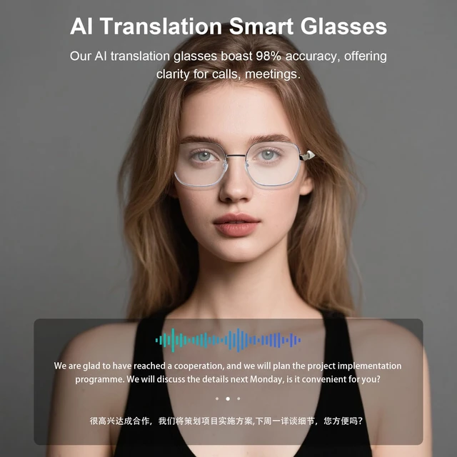 Alt view image 7 of 7 - Bluetooth Smart Glasses, Real-Time Translation 169 Languages Photochromic Lenses, Open-Ear Audio, Hands-Free Calls Music, Touch Control, Voice Assistant, Lightweight Women Travel Work
