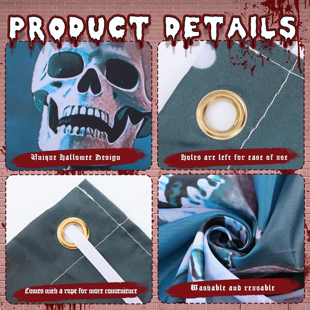 Alt view image 3 of 7 - 7x16 ft Skeleton Halloween Garage Door Cover Skeleton Dog Banner Double Garage Cover, Graveyard Scene with Skeleton, Haunted Backdrop, Spooky Halloween Banner, Outdoor Photography Background